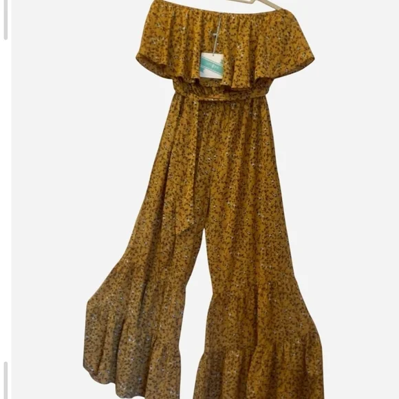 Umgee Mustard Floral Strapless Jumpsuit - Picture 2 of 7